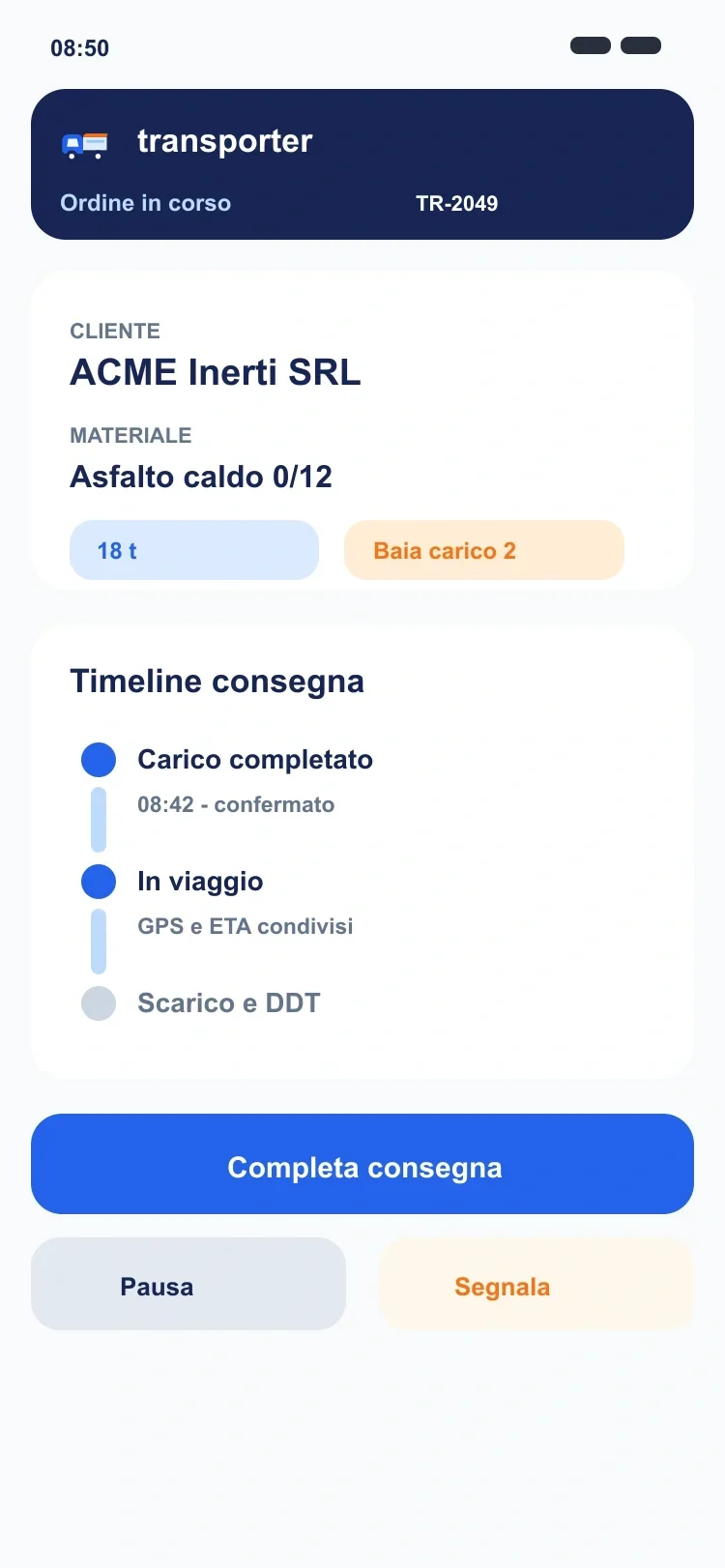 Cubos Transport driver app order