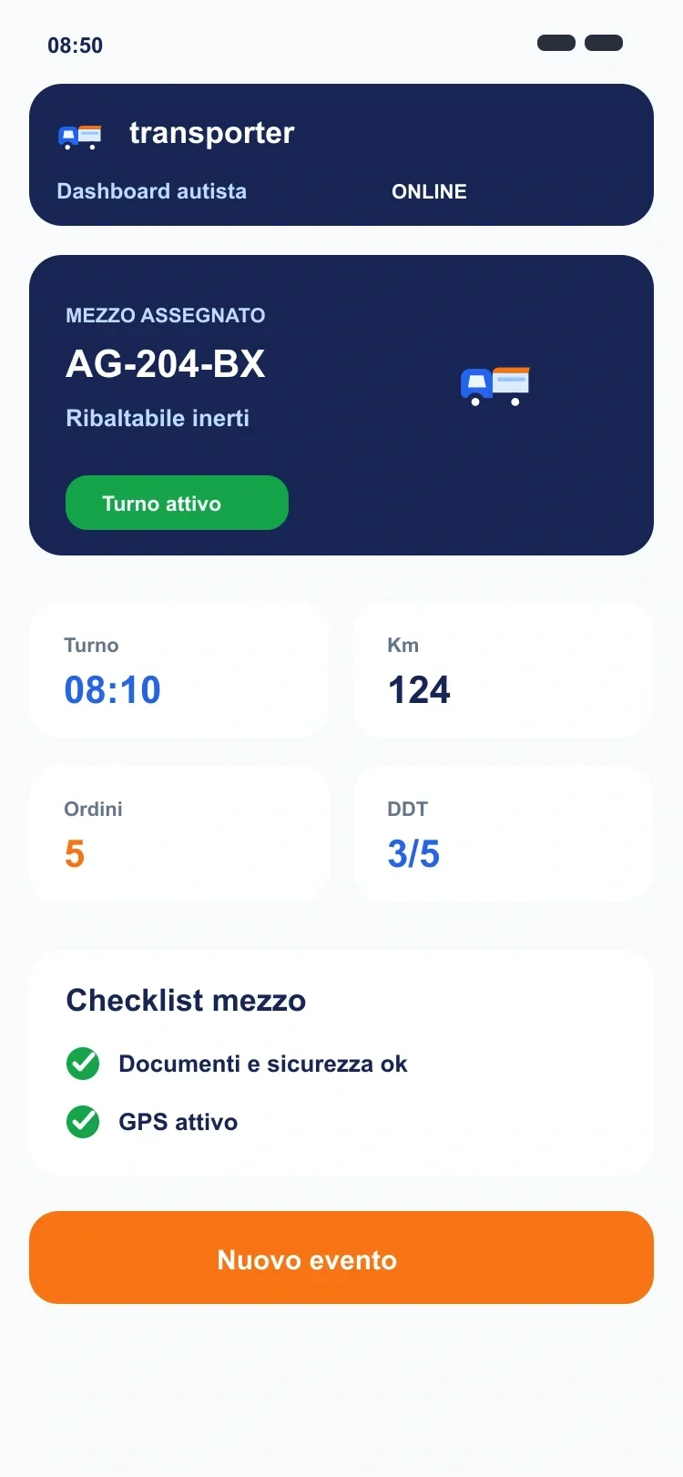 Cubos Transport driver app shift
